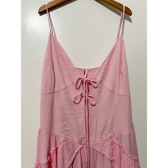 Free People Pink Brielle Playsuit Babydoll Smocked Ruffle Detail Dress Size L - Picture 5 of 11